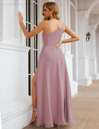 Numbersea One Shoulder Chiffon Bridesmaid Dresses Long Formal Homecoming Prom Gowns for Women Party Wedding Evening SEA28052 by numbersea