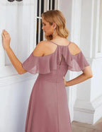 Numbersea Chiffon Cold Shoulder Long Bridesmaid Dresses Plus Size Formal Prom Gowns for Women Party Wedding SEA28070 by numbersea