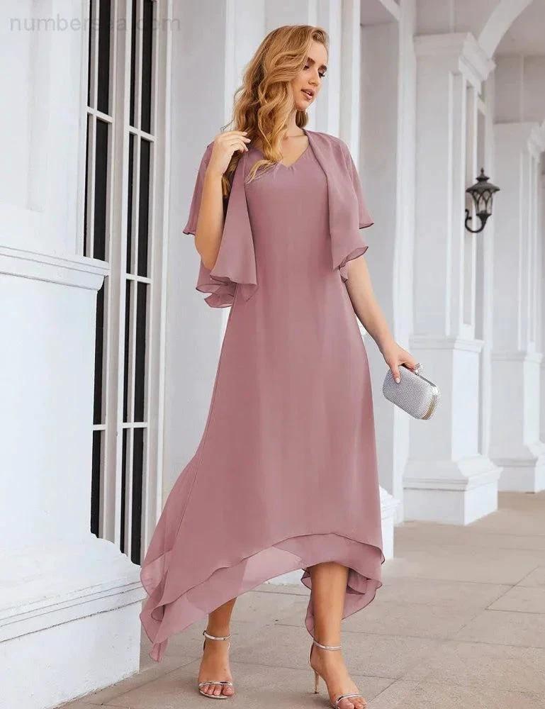 Sunnderly Chiffon Plus Size Mother of Bride Dresses with Jacket Formal Dresses for Wedding SY28073 by numbersea