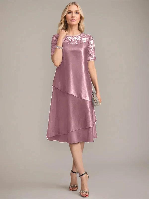 A-Line Scoop Knee-Length Mother of the Bride Dress With Applique & Sequins by Dreamylily