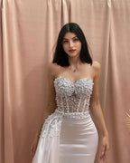 Designer Column Sweetheart Sleeveless Beading Tulle Satin Wedding Dress by misshow.com