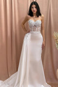 Designer Column Sweetheart Sleeveless Beading Tulle Satin Wedding Dress by misshow.com