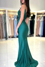 Designer Long Dark Green Mermaid Sleeveless Lace Prom Dress with Slit by misshow.com