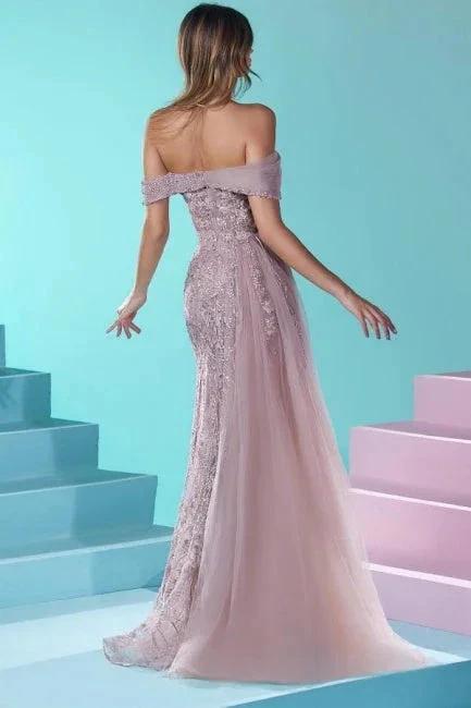 Designer Long Mermaid Off-the-shoulder Lace Beading Tulle Prom Dress by misshow.com