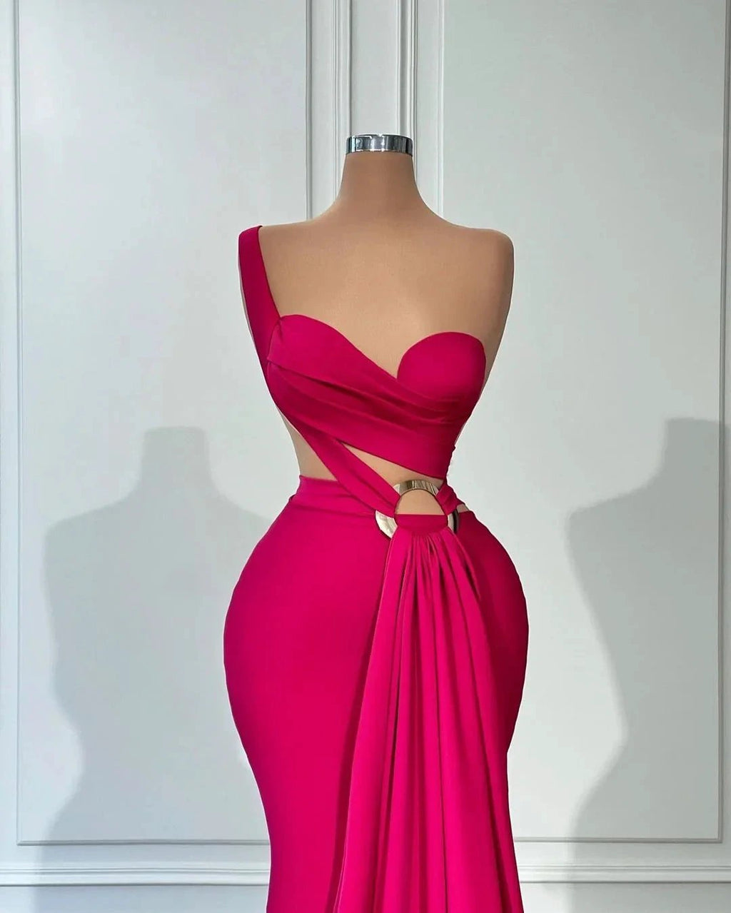 Designer Long Mermaid One Shoulder Sleeveless Satin Prom Dress by misshow.com