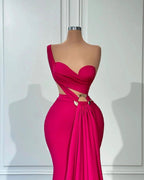 Designer Long Mermaid One Shoulder Sleeveless Satin Prom Dress by misshow.com