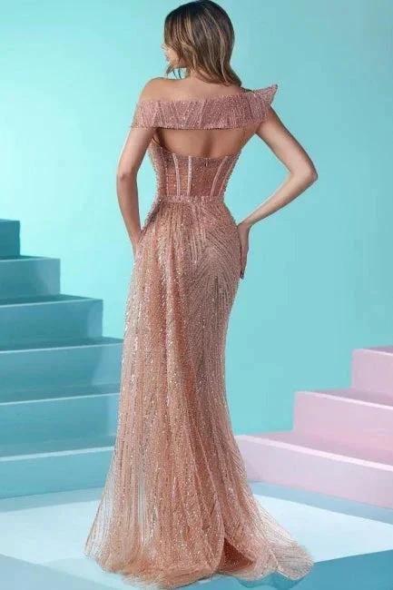 Designer Long Mermaid Spaghetti Strap Beading Sequined Prom Dress With Slit by misshow.com