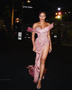 Designer Long Pink Mermaid Sexy Beading Sleeveless Prom Dress With Slit by misshow.com