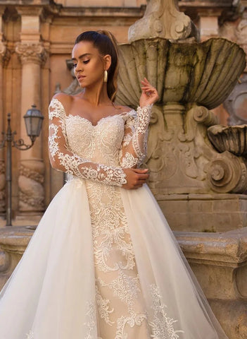Detachable Train Mermaid Long Sleeves Wedding Dresses Lace Robe De Mariée Vestido De Noiva
