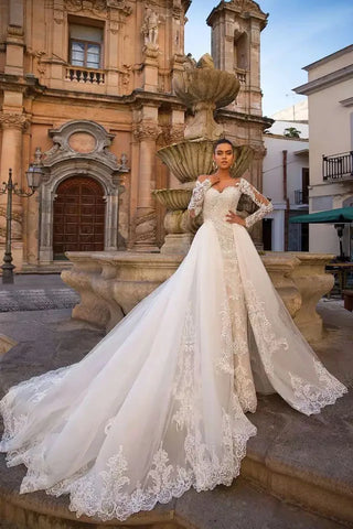 Detachable Train Mermaid Long Sleeves Wedding Dresses Lace Robe De Mariée Vestido De Noiva