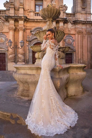 Detachable Train Mermaid Long Sleeves Wedding Dresses Lace Robe De Mariée Vestido De Noiva