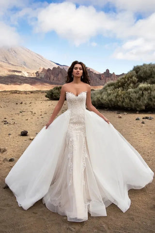 Detachable Train Mermaid Vestidos De Novia Appliques Vestido De Noiva Sweetheart Lace Up Wedding Dresses Lace Robe De Mariée