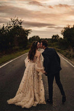 Detachable Sleeves Sweetheart Neckline Sequin Lace A-line Wedding Dresses WD596 by pgmdress
