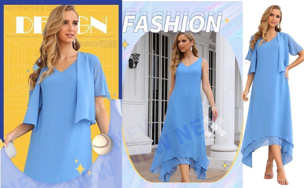 Sunnderly Chiffon Plus Size Mother of Bride Dresses with Jacket Formal Dresses for Wedding SY28073 by numbersea