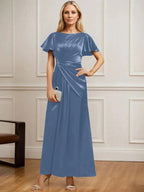 A-line Scoop Ankle-Length Stretch Satin Mother of the Bride Dress With Pleated Beading by Dreamylily