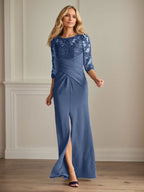 Plum Sheath Lace Stretch Crepe Mother of the Bride Dress