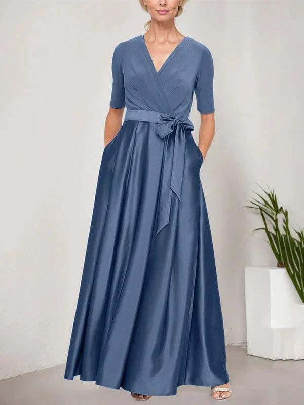 Surplice Neckline Ballgown with Full Satin Skirt & Jersey Bodice by Dreamylily