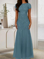 Dark Navy Mermaid Scoop Sequins Tulle Dress by Dreamylily