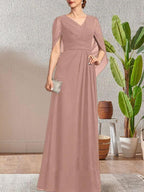 Dark Navy A-Line V-Neck Long Mother of Bride Dress by Dreamylily