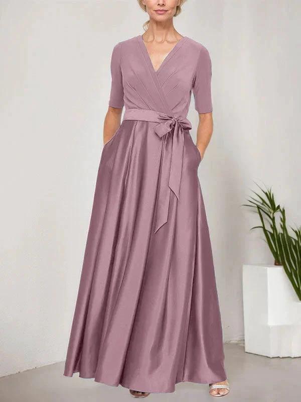 Surplice Neckline Ballgown with Full Satin Skirt & Jersey Bodice by Dreamylily