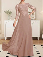 A-line Scoop Floor-Length Lace Chiffon Mother of the Bride Dress With Sequins by Dreamylily