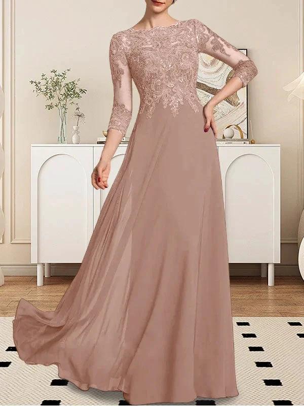 A-line Scoop Floor-Length Lace Chiffon Mother of the Bride Dress With Sequins by Dreamylily