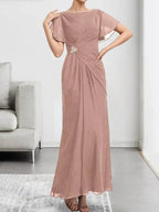 A-line Scoop Ankle-Length Chiffon Mother of the Bride Dress With Beading Pleated by Dreamylily