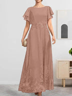 A-line Scoop Ankle-Length Lace Chiffon Mother of the Bride Dress With Sequins by Dreamylily