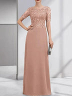A-line Scoop Floor-Length Lace Chiffon Mother of the Bride Dress With Sequins by Dreamylily