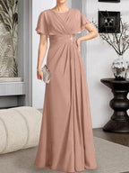 A-line Scoop Floor-Length Chiffon Mother of the Bride Dress With Pleated Beading by Dreamylily