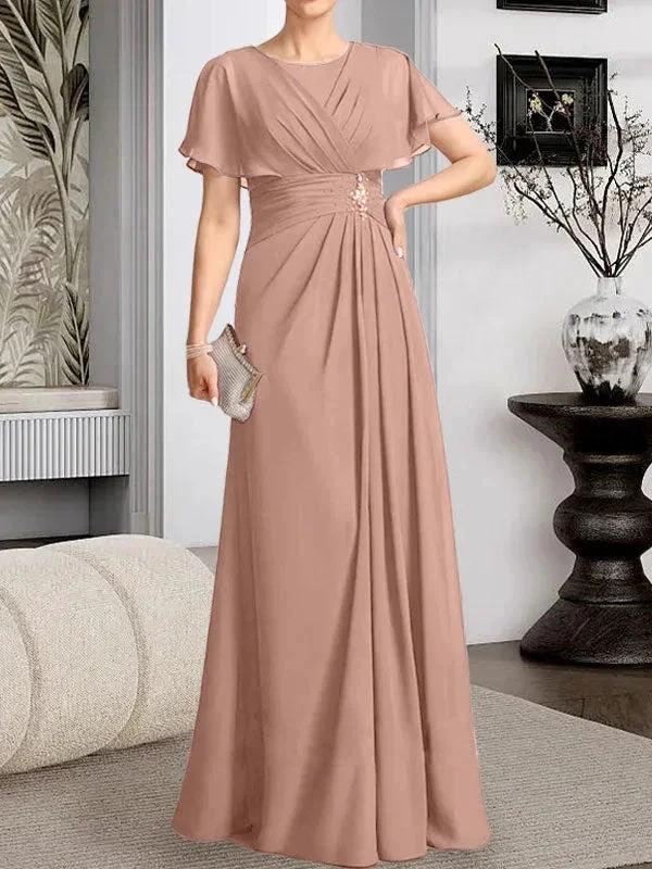 A-line Scoop Floor-Length Chiffon Mother of the Bride Dress With Pleated Beading by Dreamylily