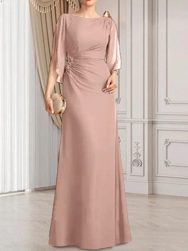 Sheath/Column Scoop Floor-Length Chiffon Mother of the Bride Dress With Pleated Beading by Dreamylily