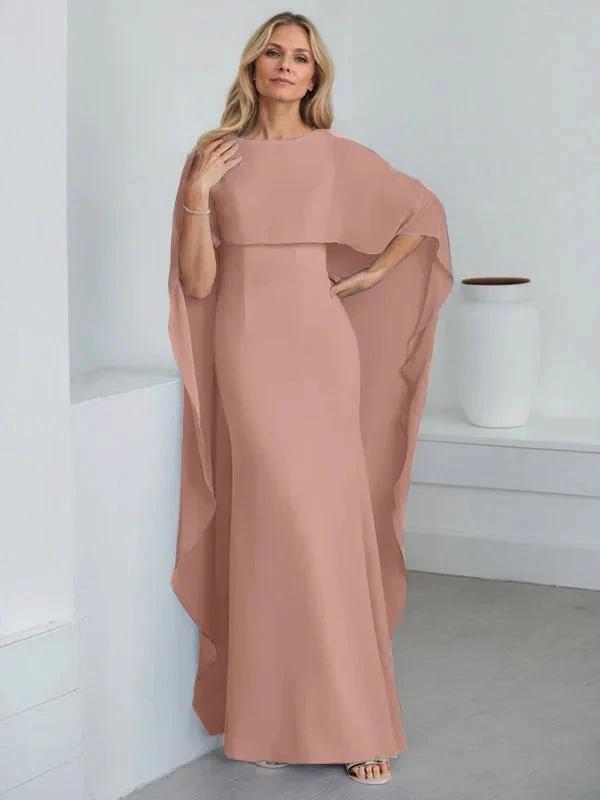 Sheath Scoop Floor-Length Chiffon Mother of the Bride Dress With Cascading Ruffles by Dreamylily