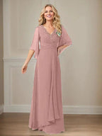 A-Line V-Neck Long Sequins Chiffon Mother Dress by Dreamylily