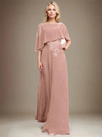 A-line Scoop Floor-Length Chiffon Lace Mother of the Bride Dress With Sequins Beading by Dreamylily