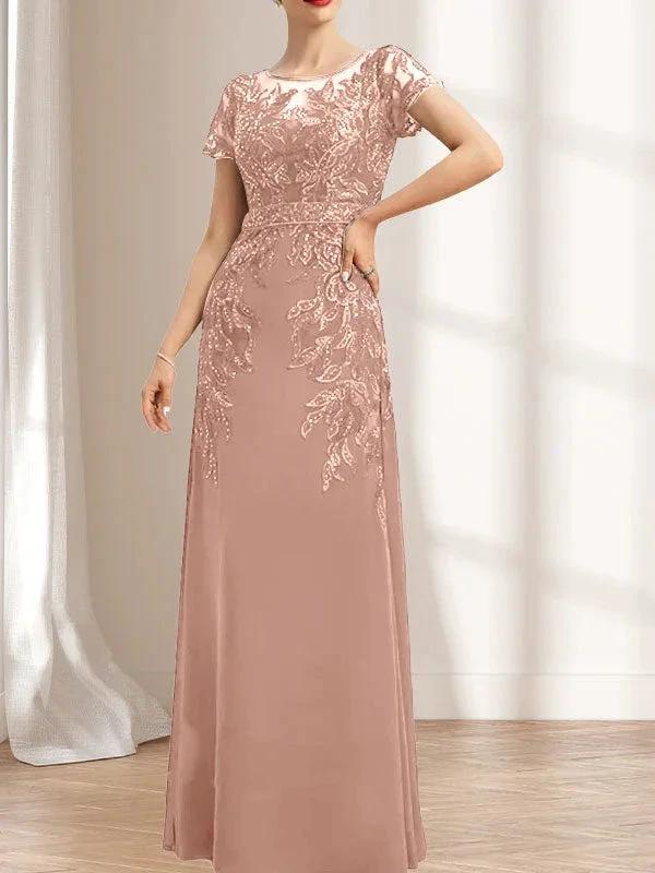 Sheath/Column Scoop Illusion Floor-Length Lace Chiffon Mother of the Bride Dress With Sequins by Dreamylily