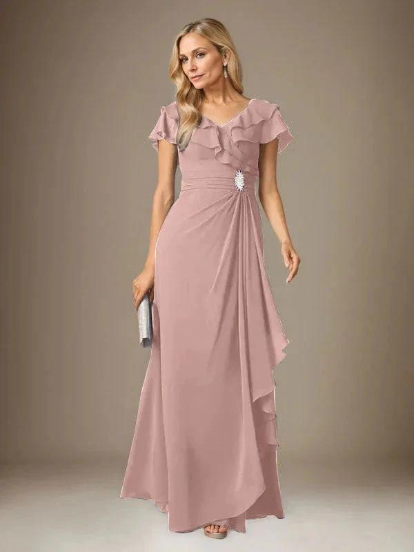 Stormy A-Line V-Neck Ruched Chiffon Dress by Dreamylily