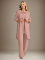 Chiffon Scoop Long Sleeves Mother Of The Bride Pantsuits With Jacket by Dreamylily