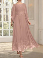 A-line Scoop Illusion Ankle-Length Lace Chiffon Mother of the Bride Dress With Sequins by Dreamylily