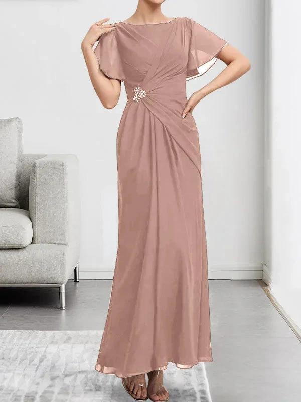 A-line Scoop Illusion Tea-Length Chiffon Lace Mother of the Bride Dress With Beading Sequins by Dreamylily