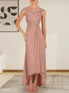 Champagne A-Line Scoop Lace Chiffon Dress by Dreamylily