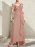 A-line Scoop Illusion Asymmetrical Lace Chiffon Mother of the Bride Dress With Sequins Cascading Ruffles by Dreamylily