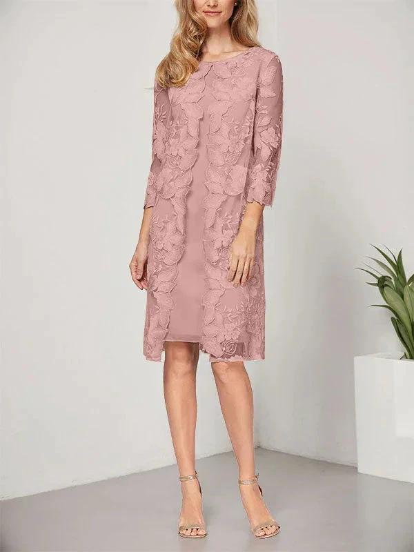 A-line Scoop Knee-Length Chiffon Lace Mother of the Bride Dress With Jacket by Dreamylily