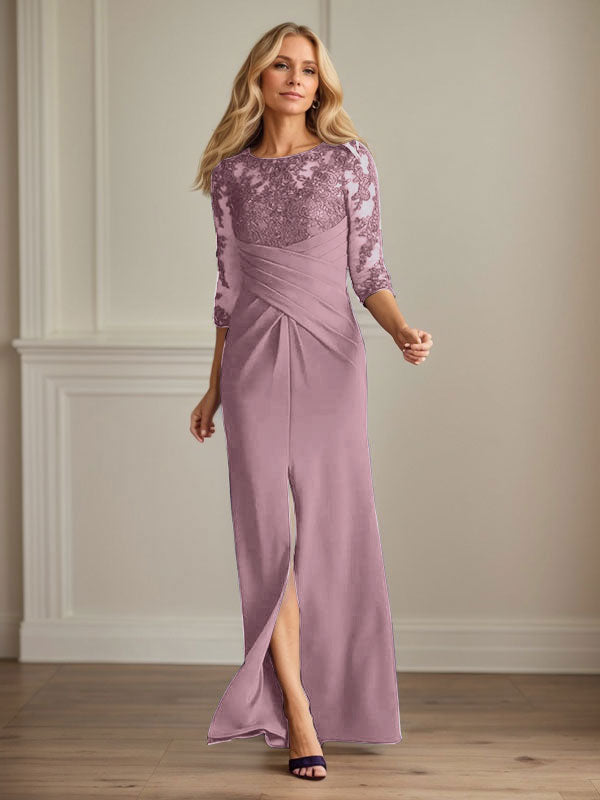 Plum Sheath Lace Stretch Crepe Mother of the Bride Dress