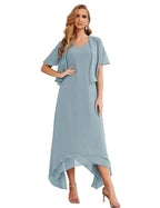 Sunnderly Chiffon Plus Size Mother of Bride Dresses with Jacket Formal Dresses for Wedding SY28073 by numbersea