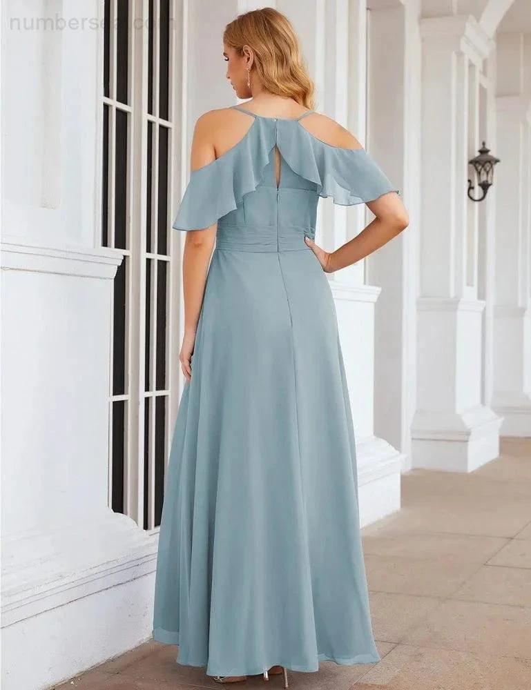 Numbersea Chiffon Cold Shoulder Long Bridesmaid Dresses Plus Size Formal Prom Gowns for Women Party Wedding SEA28070 by numbersea