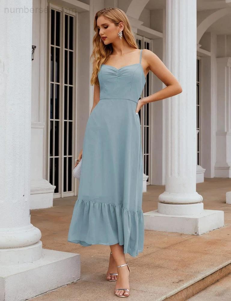 Numbersea Spaghetti Strap Chiffon Bridesmaid Dress Ankle Length Formal A Line Cocktail Party Homecoming Dress for Juniors SEA28028 by numbersea