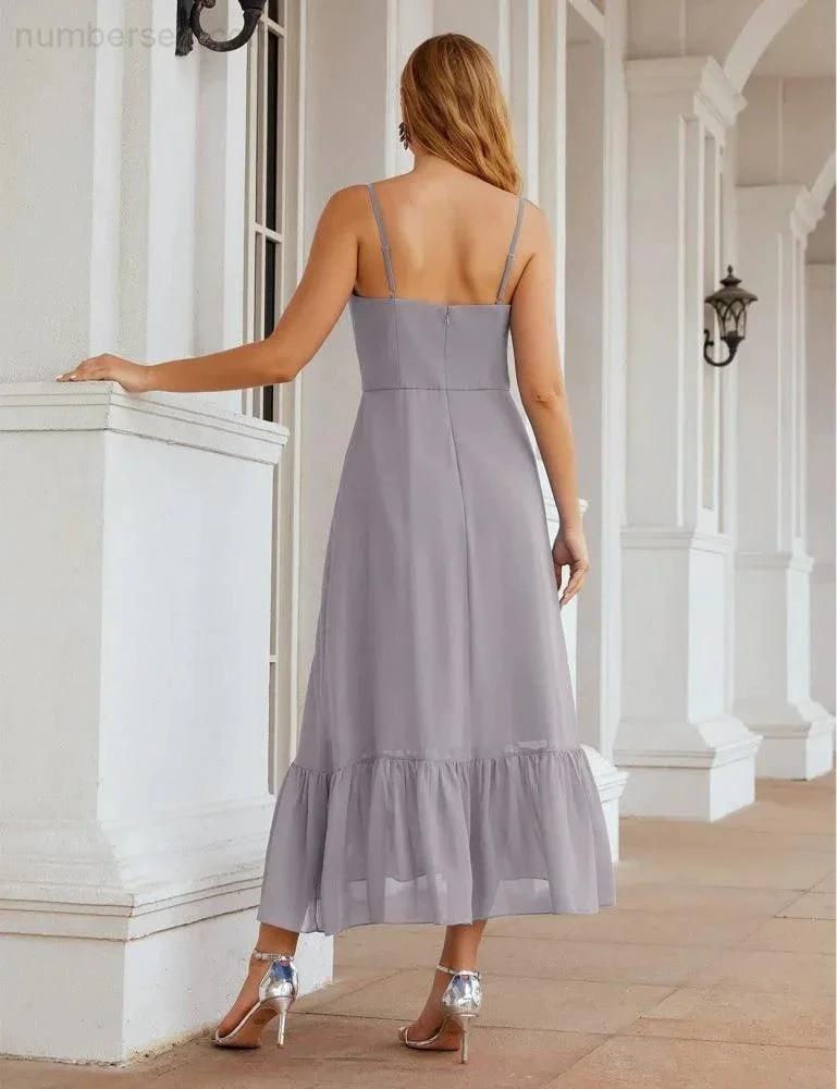 Numbersea Spaghetti Strap Chiffon Bridesmaid Dress Ankle Length Formal A Line Cocktail Party Homecoming Dress for Juniors SEA28028 by numbersea