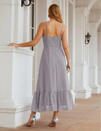 Numbersea Spaghetti Strap Chiffon Bridesmaid Dress Ankle Length Formal A Line Cocktail Party Homecoming Dress for Juniors SEA28028 by numbersea