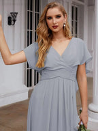 Numbersea Chiffon Bridesmaid Dresses Long Formal Evening Prom Mother of The Bride Dress with Flutter Sleeve     SEA28040